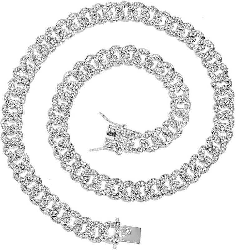 HH BLING EMPIRE Silver Gold Cuban Link Chain for Men and Women,Iced Out Mens Diamond Chain Necklaces Cuban Link,Thick Rapper Chains hip hop jewelry