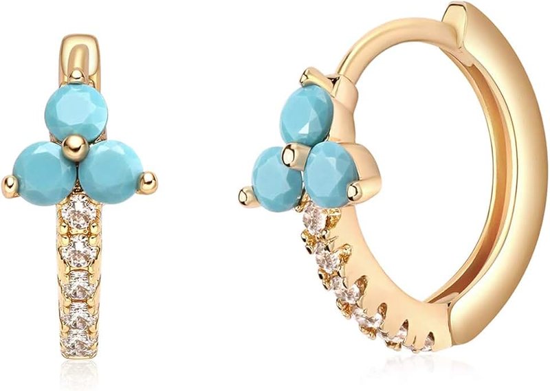 VACRONA Huggie Earrings for Women Girls 18k Gold Plated Turquoise Huggie Earrings Cute Cuff Earrings Gifts for Her