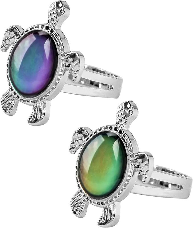 2 Pcs Turtle Horse and Butterfly Bear Paw Color Change Mood Ring Gift for Boys Girls Size Adjustable Ring