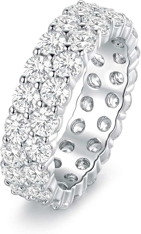 MDFUN 18K White Gold Plated Round-Cut Cubic Zirconia All-Around Band Ring Cocktail Jewelry for Women and Men
