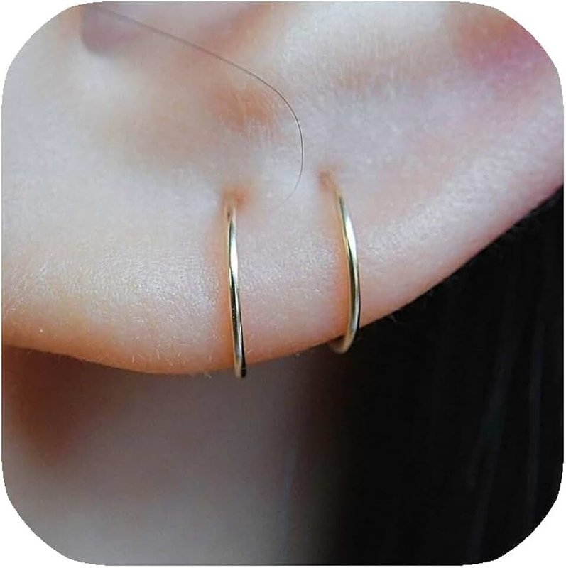 LUCKYJEWUS Small Gold or Sterling Silver Huggie Hoop Earrings for Women Cartilage Nose Helix Tragus