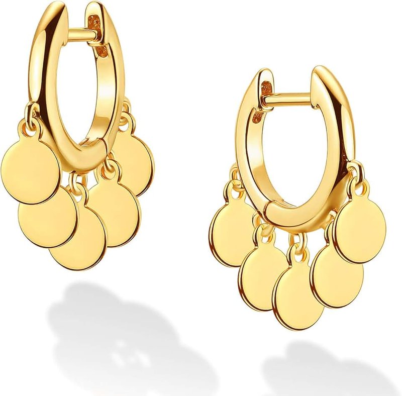 Dremmy Studios DREMMY STUDIOS Gold Dainty Huggie Hoop Earrings 18K Gold Filled Exquisite Open Tassel Dangle Charm Drop Sleeper Geometric Cross Coin Star Heart White CZ Simple Hypoallergenic Earrings for Women