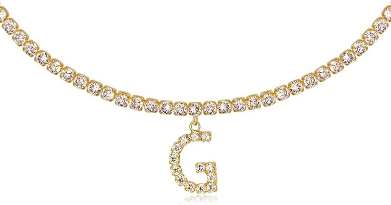 LecAit Letter Necklace 14k Gold Plated Tennis Chain Initial Choker Bling Iced CZ Diamond Necklace for Women