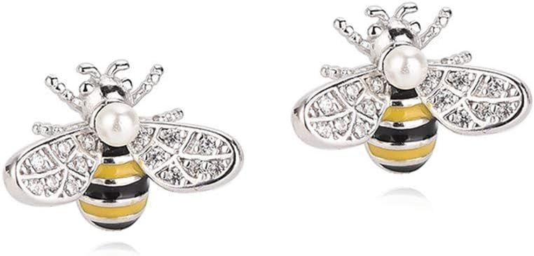 Reffeer 925 Sterling Silver Cute Bee Earrings Stud Small Freshwater pearl Bee Earrings For Women Teen