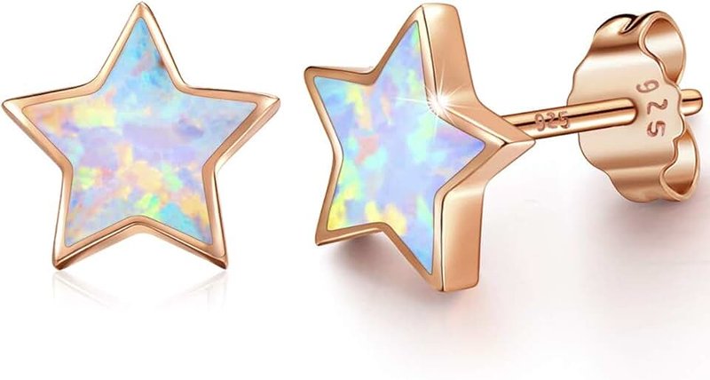 ARSKRO Rose Gold Star Earrings for Girls, Hypoallergenic Fire Opal Stud Earrings For Women ARSKRO S925 Sterling Sliver Little Small Tiny Cute Earring Jewelry Gifts for Sensitive Ears Toddlers Kids