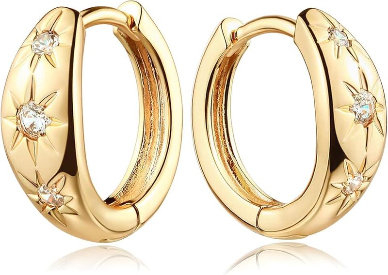 Mevecco Gold Chunky Huggie Hoop Earring 18K Gold Plated Dainty Handmade Hypoallergenic Sleeper Hoop Earrings for Women