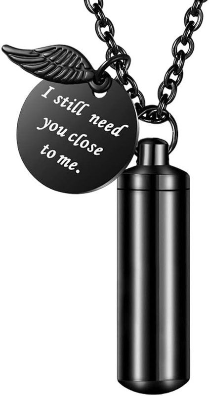 abooxiu Cylinder Urn Necklace for Ashes Cremation Jewelry/Keychain for human Pet Stainless Steel Memorial Keepsake Pendant with Angel Wing Charm Ashes