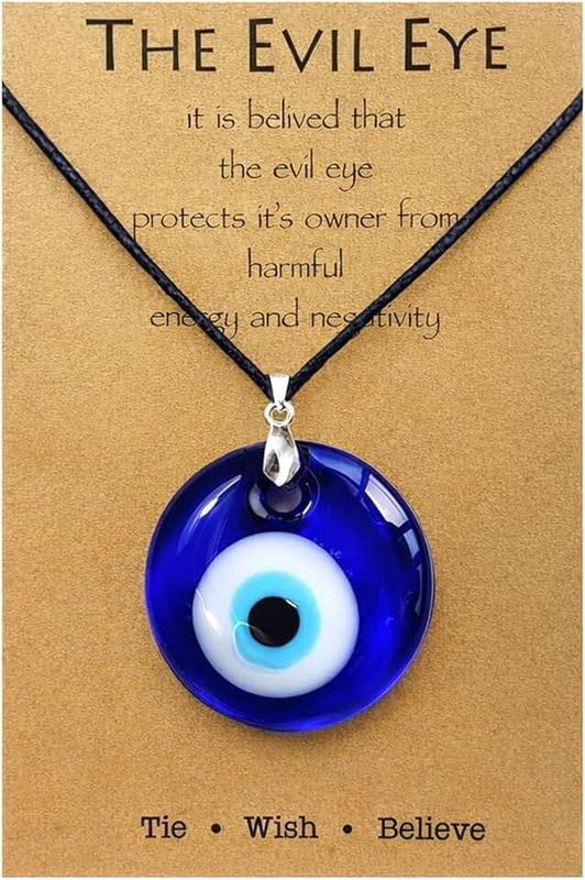 Long tiantian Evil Eye Necklace,Blue Turkish Glass Leather Rope Evil Eye Necklace for Women Men Lucky Protection Necklace Jewelry