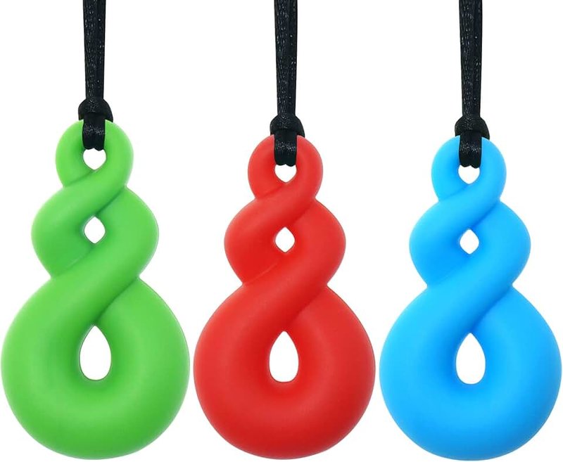Panny & Mody Australian Local Manufacturer Sensory Chew Necklace for Kids Boys Girls(3 Pack) – Maori Twist Pendant Chewy Teething Necklaces for Kids ADHD Autistic Autism - Oral Motor Chewing Biting Teething Needs(Blue/Green/Red)