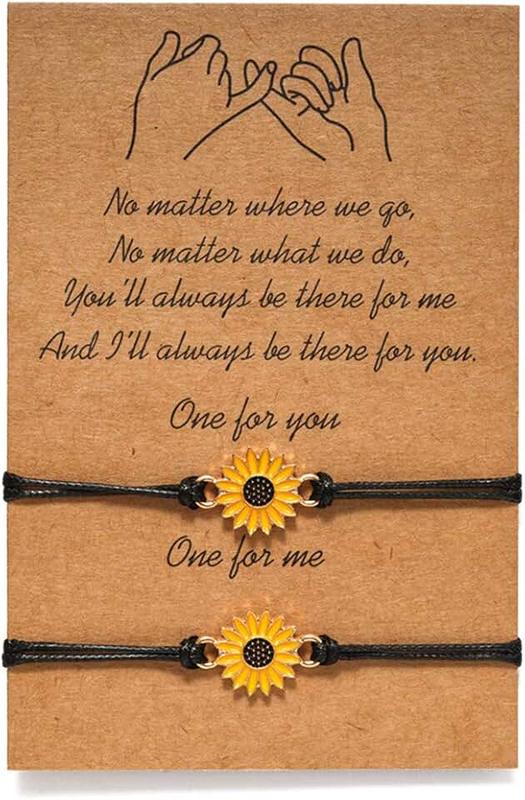 SIPELATY Pinky Pomise Distance Matching Bracelets for Best Friends Women Girls Sunflower Boho Bracelet Friendship Jewelry Birthday Gifts for Girls with Gift Card