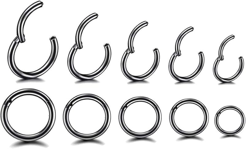 HQLA 16G Surgical Steel Hinged Clicker Segment Nose Rings Hoop Helix Cartilage Daith Tragus Sleeper Earrings Body Piercing for women 6mm 8mm 10mm 12mm 14mm