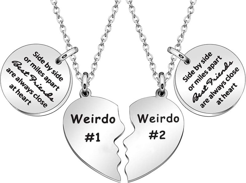Angelra Best Friends Necklace Gift,2pcs Heart Pendant Adjustable Long Necklace"Side by side or miles apart best friends are always close at heart"Friendship Jewelry