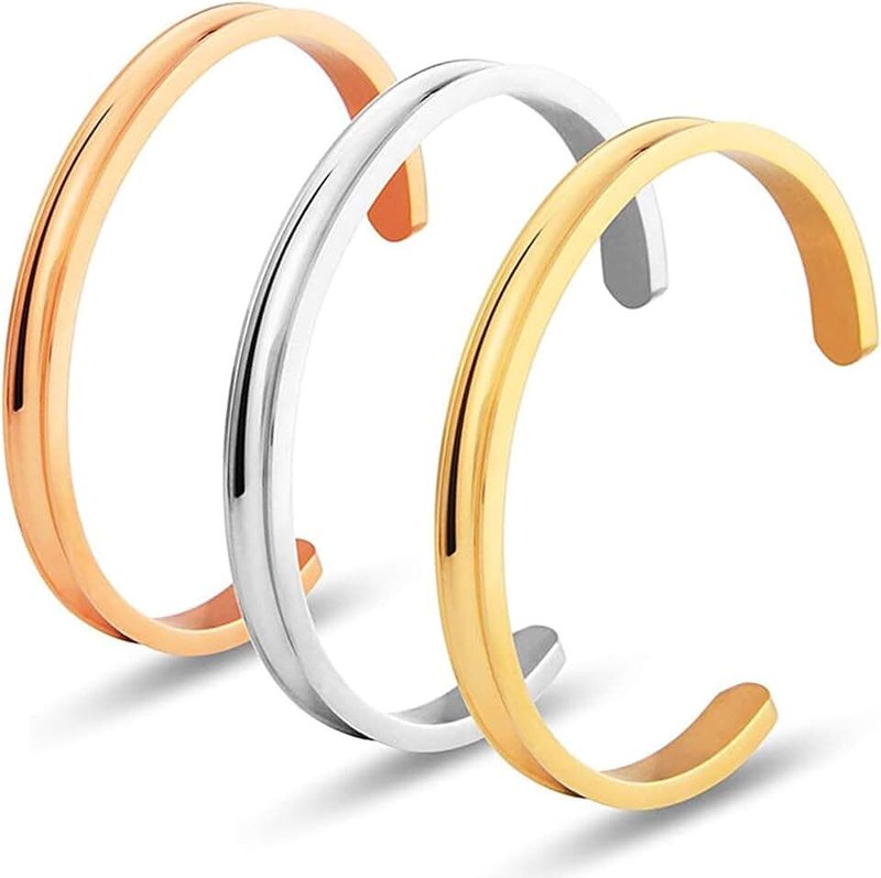 LucBuy Hair Tie Bracelets,LucBuy Stainless Steel Grooved Cuff Bangle High Polished Band Jewelry Bracelet for Women Men