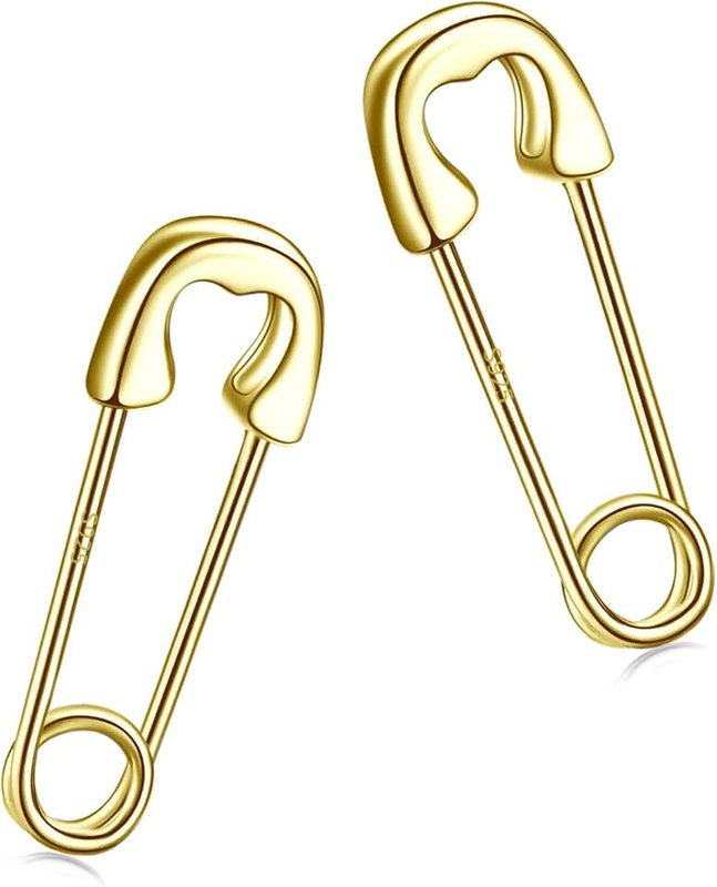 CHIC & ARTSY 925 Sterling Silver Safety Pin Earrings Punk Style Paperclip Earrings Unisex - Solidarity Peace