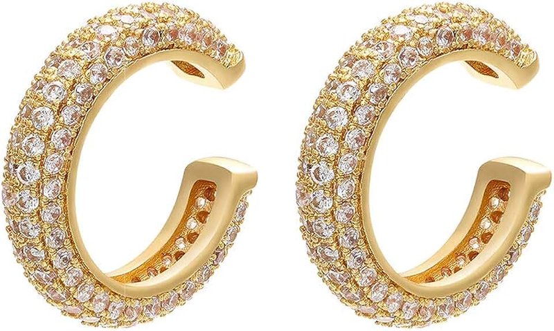 AnnBabic Ear Cuffs in 18K Gold for Women - CZ Paved Hoop Conch Cuff Earrings for Ladies,Girls - Sparkle Rhinestones Clip On Wrap Earrings Non Pierced