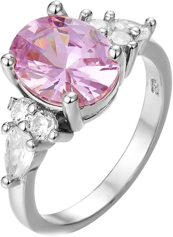 SUKKCCNO Fashion Ring 3CT Red Pink Sapphire Birthstone Wedding Silver Vintage Jewelry Ring Size