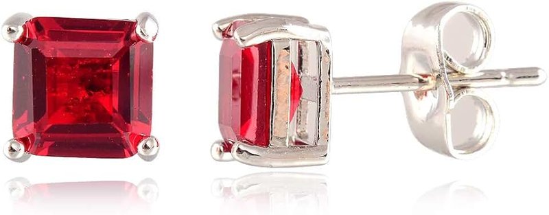 RIZILIA [RIZILIA CLASSIC] Stud Pierced Earrings with Square Emerald Cut Gemstones CZ [Multi-Colors available] in 18K White Gold Plated, Simple Modern Elegant