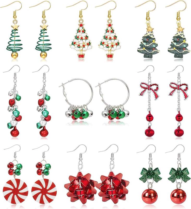 Long tiantian 9 Pairs Christmas Earrings for Women Holiday Earrings for Girls Bow Tree Snowflake Earrings…