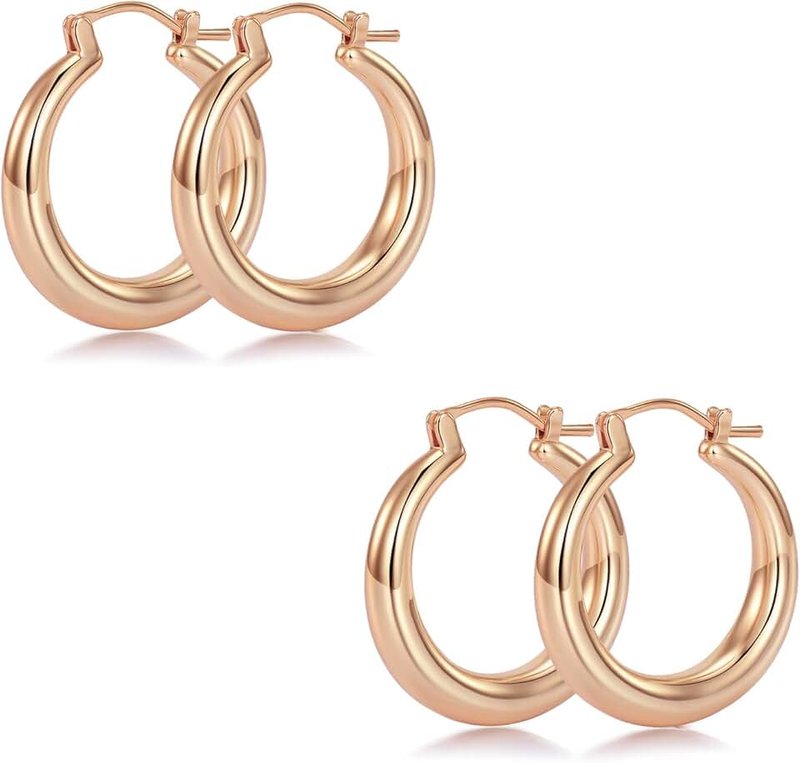 sovesi Small Gold Hoop Earrings for Women, 14K Real Gold Plated Chunky Hypoallergenic Cute Silver Hoop Earrings for Girls