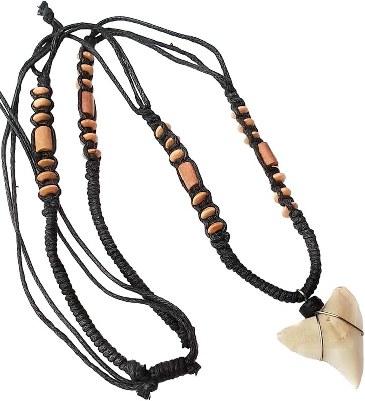 Swimmi Genuine Mako Shark Tooth Necklace for Men Women Boy Girl with Seed Beads and Adjustable Waxed Cord Handmade Jewelry BA369, Tooth, not known