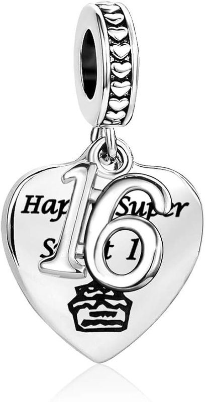 MiniJewelry Lucky Birthday Number 12 16 18 21 Love Heart Dangle Charm Compatible with Pandora Charms Bracelets Women Family Daughter Granddaughter