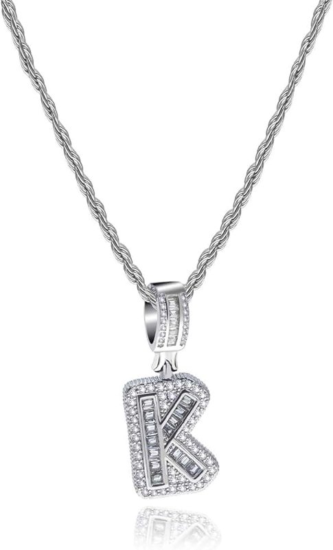 MiniJewelry A to Z Initial Name Letter Necklace for Women Alphabet Silver Personalized Gift 20 inch Crystal Clear Cubic Zirconia