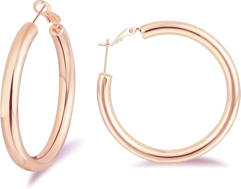 sovesi Gold Hoop Earrings for Women, 2 Pairs 14K Real Gold Plated Lightweight Silver Chunky Hoop Earrings Set Gift