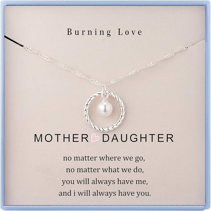 Burning Love Mother Daughter Necklace Gifts for Mom from Daughter Sterling Silver Circle Necklace for Women Christmas Holiday Jewelry