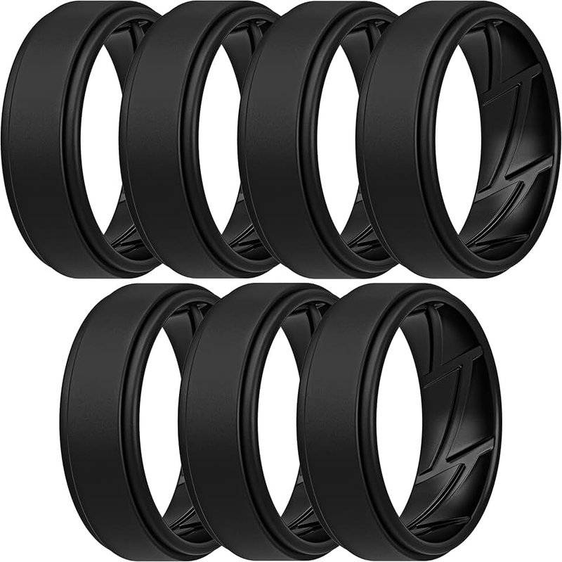 ThunderFit Silicone Wedding Rings for Men - 7 Rings / 4 Rings / 1 Ring Step Edge Sleek Design Breathable Rubber Engagement Bands - 8mm Wide - 2mm Thick