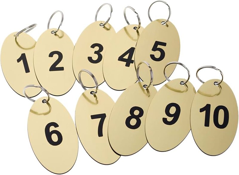 Aspire Aspire 20 PCS Key Fobs, Key Tags, Oval Black Engraved Numbers 1 to 20 for Hotel B&B Office (Golden)