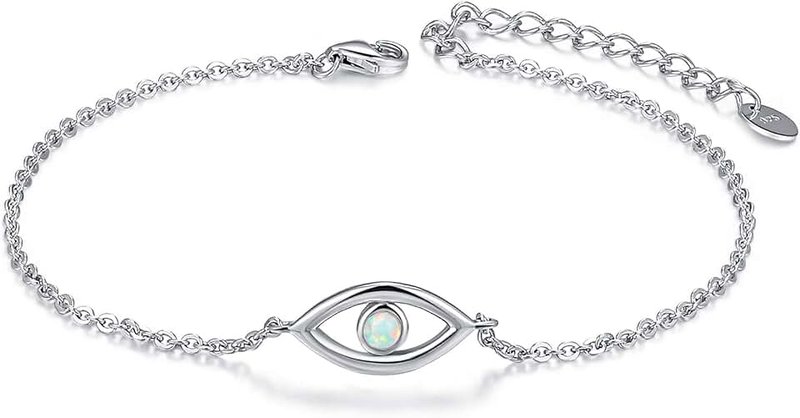 CHIC & ARTSY 925 Sterling Silver Link Bracelets Synthetic Opal Butterfly,Stethoscope,Cross,Evil Eye,Infinity Bracelets for Women Adjustable Friendship Bracelets