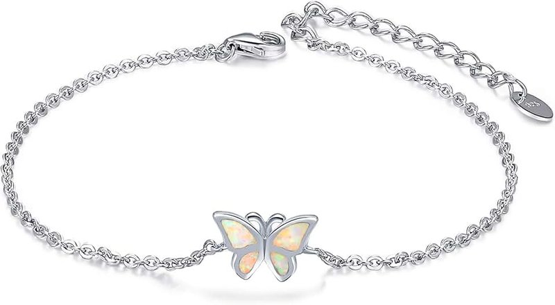 CHIC & ARTSY 925 Sterling Silver Link Bracelets Synthetic Opal Butterfly,Stethoscope,Cross,Evil Eye,Infinity Bracelets for Women Adjustable Friendship Bracelets