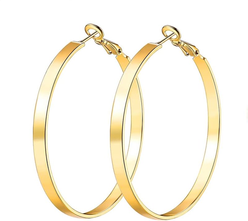GSLAOZ Gold Hoop Earrings,18K Gold Plated Rounded Hoops Earrings for Women