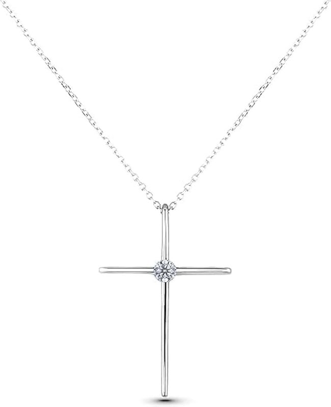 Polar Light Diamonds Polar Light .925 Sterling Silver Canadian Diamond Cross Necklace on 18" Paperclip or Curb Chain