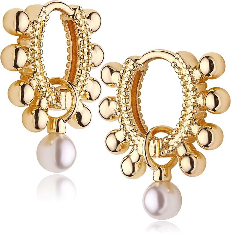 Mevecco 18K Gold Plated Huggie Earrings Dainty Shining White Cubic Zirconia Geometry Beads Butterfly Heart Awl Cone Cute Shaped Evil Eye Hoop Earrings for Women…