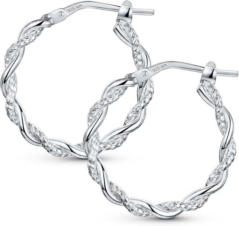 Amberta Italian 925 Sterling Silver Hoop Earrings for Women | Silver Twisted Hoops | Twisted Rope Hoop Earrings | Silver Round Hoop Earrings for Women