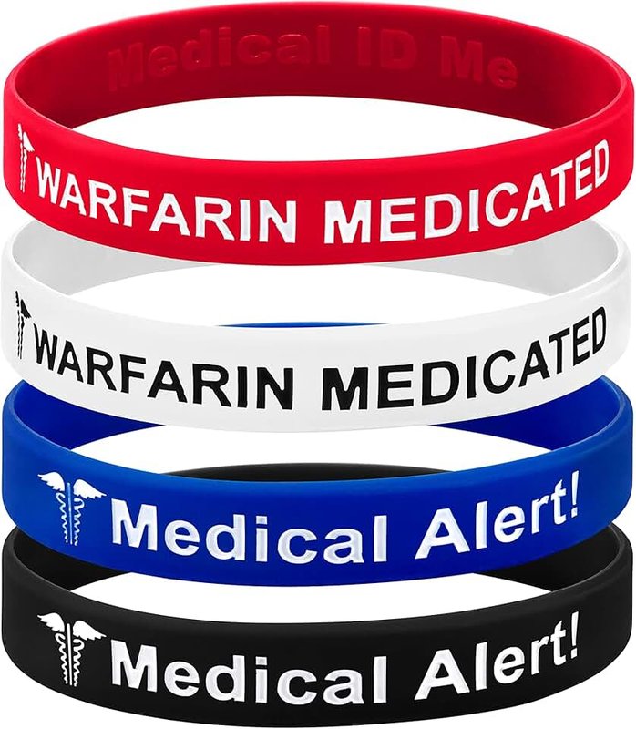 Medical ID Me 4 Pack Warfarin Anticoagulant Medical Alert Wristband Bracelet Blood Thinner UK