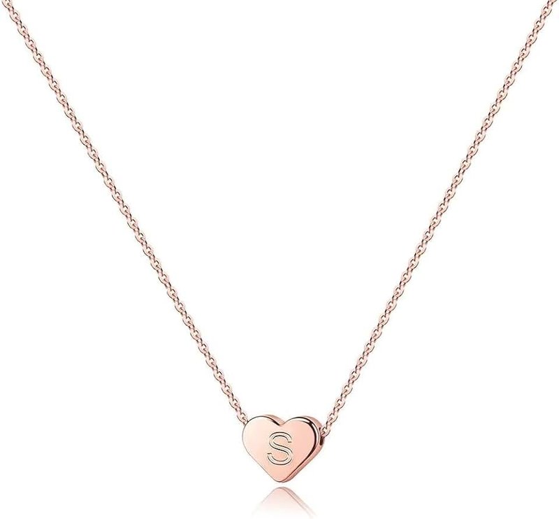 Turandoss Tiny Heart Initial Necklaces for Girls - 14K Rose Gold Filled Heart Pendant Handmade Dainty Heart Letter Initial Necklaces for Teen Girls Kids Jewelry Gifts