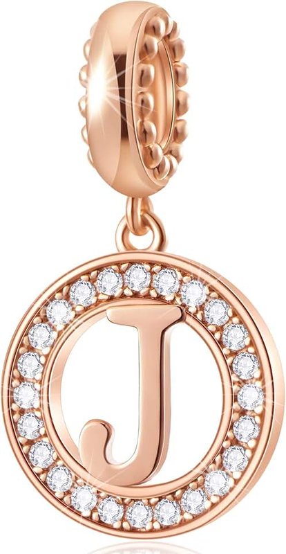 CHAWIN Initial A-Z Letter Charm Bead, Alphabet Charms Rose Gold, Authentic 925 Sterling Silver Charms fit Pandora Charm Bracelets, Necklace, Circle Dangle Charm for Women, Girls, Sparkling Clear Stone