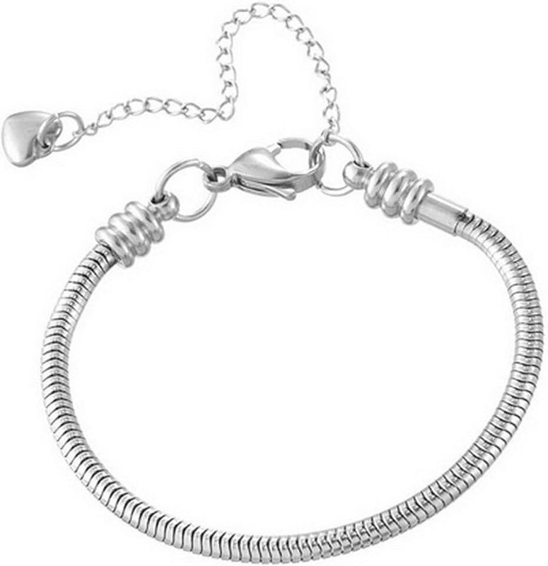 Chili Jewelry Women Moments Slider Charms Bracelet 3mm Stainless Steel Snake Chain Bracelet fits Standard Size Charm Beads, 5-12 Inch, Adjustable, Metal, no gemstone