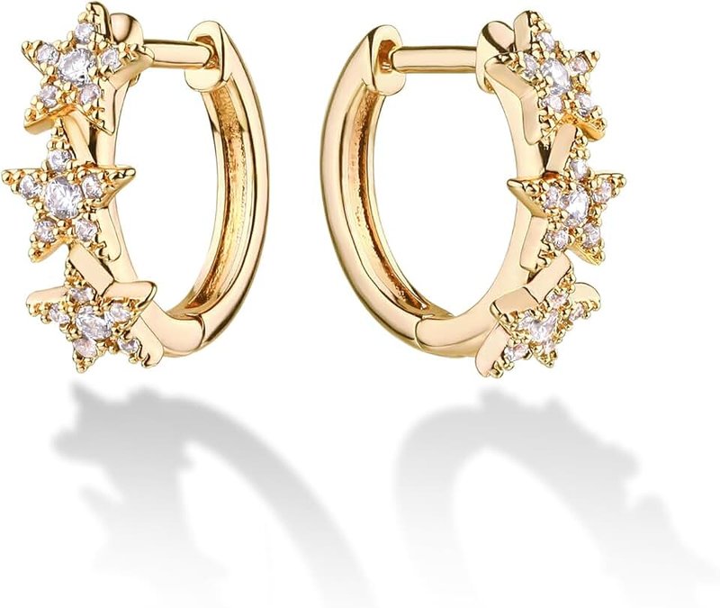 VACRONA Cubic Zirconia Huggie Earrings 14k Gold Plated Tiny Earrings Small Huggie Hoop Earrings Simple Lightweight Hoops Gift for Women