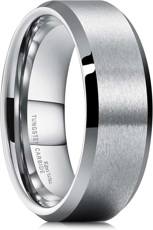 King Will Basic 6mm 7mm 8mm 9mm 10mm Men Wedding Black Tungsten Ring Matte Finish Beveled Polished Edge Comfort Fit
