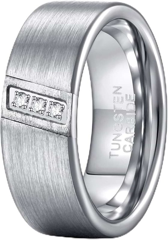 TRUMIUM Shuremaster 4mm 6mm 8mm Tungsten Carbide Wedding Band Men Women Engraved I Love You Couple Ring Black/Silver Beveled Edges Brushed Size 4-15