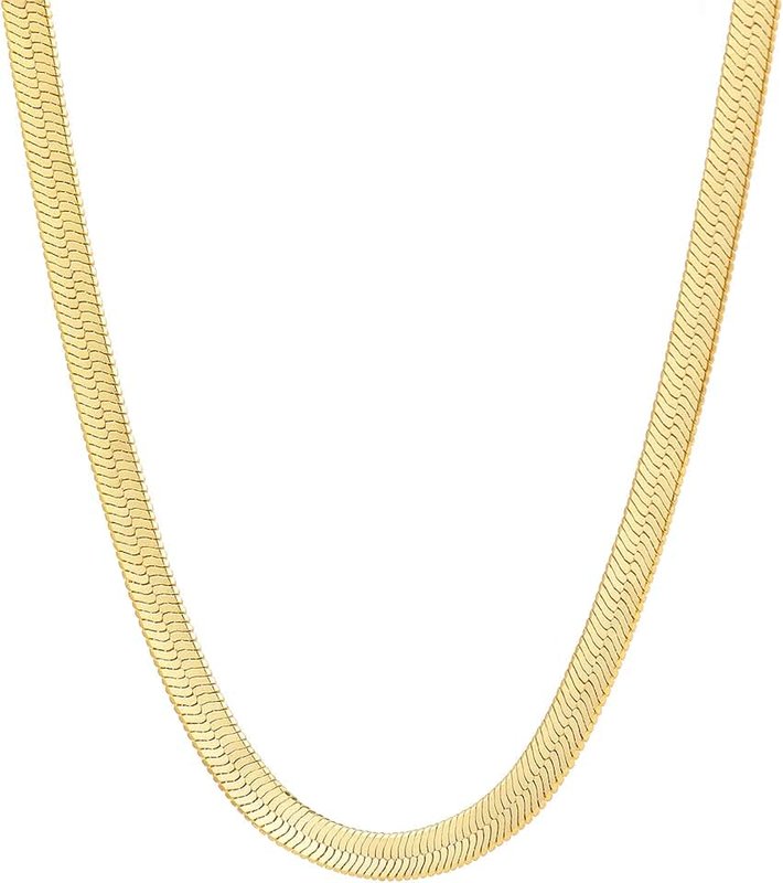Fiusem Gold Necklace for Women, 14K Gold Plated Herringbone Chain Necklaces, Gold Snake Chain Choker Necklaces for Women