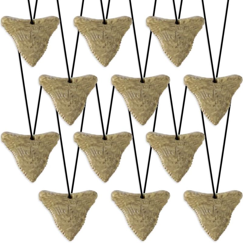 ArtCreativity Prehistoric Shark Tooth Necklaces - Set of 12 Fake Shark Tooth Necklaces with Realistic Aged Look, Cool Shark & Dinosaur Party Favors for Kids, Boys & Girls