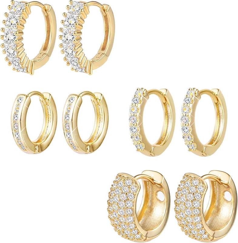 ALEXCRAFT Gold Huggie Hoop Earrings | Gold Plated Cubic Zirconia Small Hoops Earring Set for Women Girls