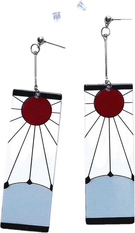 Kingfir Tanjiro Earrings Hanafuda Earring Japanese Anime Ear Clip on Ear Hook Ear Stud Accessories with Double-sided Sun Pattern