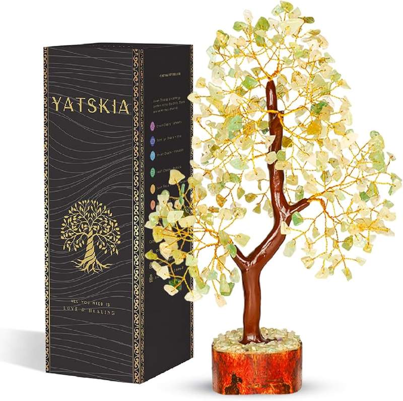 YATSKIA Green Jade Crystal Tree of Life - Reiki and Meditation Decor - Gemstone Chakra Stones - Holistic Gifts for Women