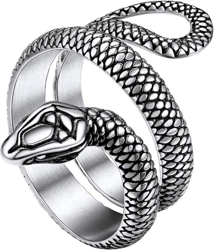 Richsteel Stainless Steel/18K Gold Plated/Black Snake Ring for Men Women Size 7-12 Serpent Reptile Rings Punk Gothic Jewelry(with Gift Box), Metal, Cubic Zirconia