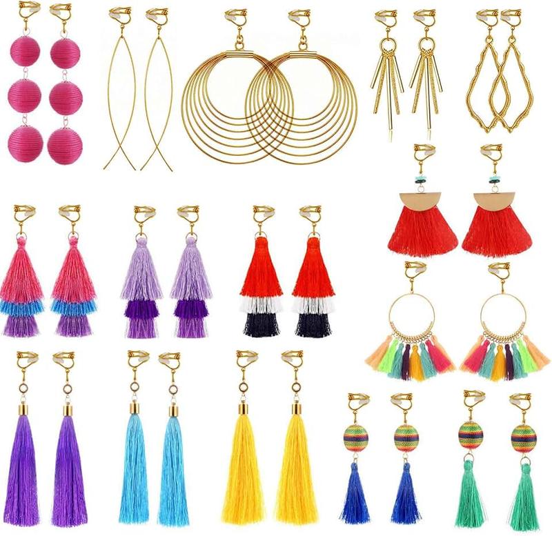 TAMHOO 15 Pairs Multi-style Clip-on Earrings for Women and Girls, Hypoallergenic,Ligthweight,Come with Rubber Pads.Non-pierce